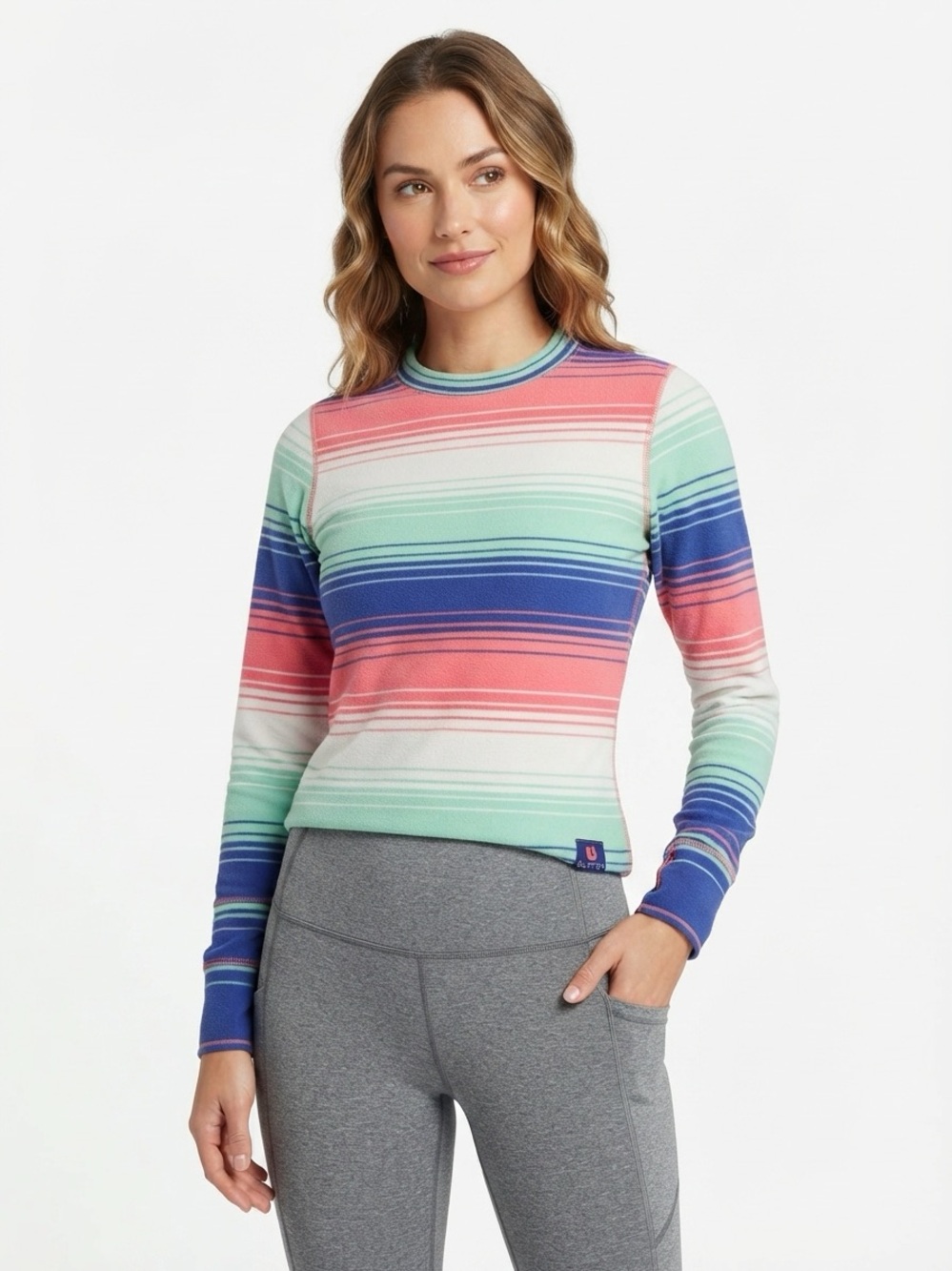 Burton DRYRIDE Base Layer Top Thumbholes Striped Fleece Multicolor Medium